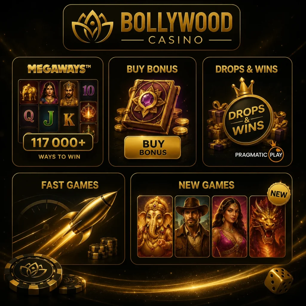 Игровые функции Megaways, Buy Bonus и Drops & Wins в Bollywood Casino.