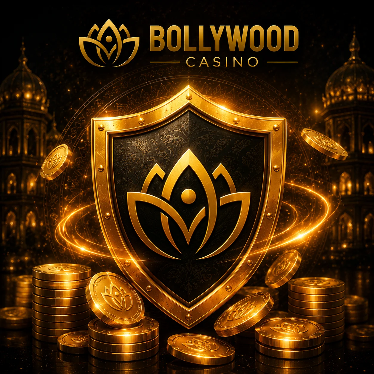 Щит безопасности и монеты в Bollywood Casino.